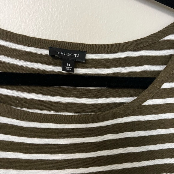 Talbots, olive green Chirping Stripe Belted Knit Nautical Shift Dress, Size M - Picture 6 of 10